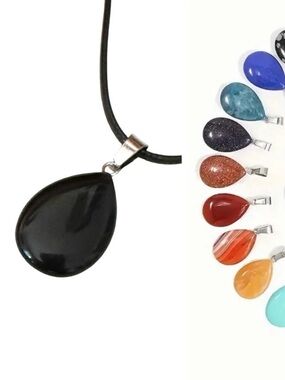 ⭐️ 5 for $25 Natural Stone Water Droplet Pendant Necklace on a Black Cord